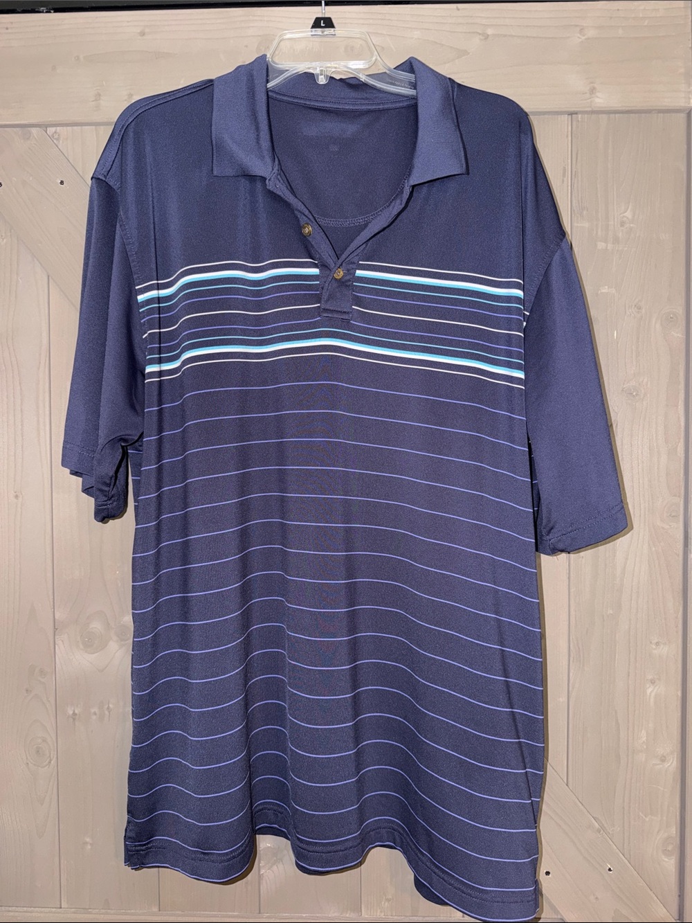 Men's Navy Striped Polo Shirt with Aqua Accents